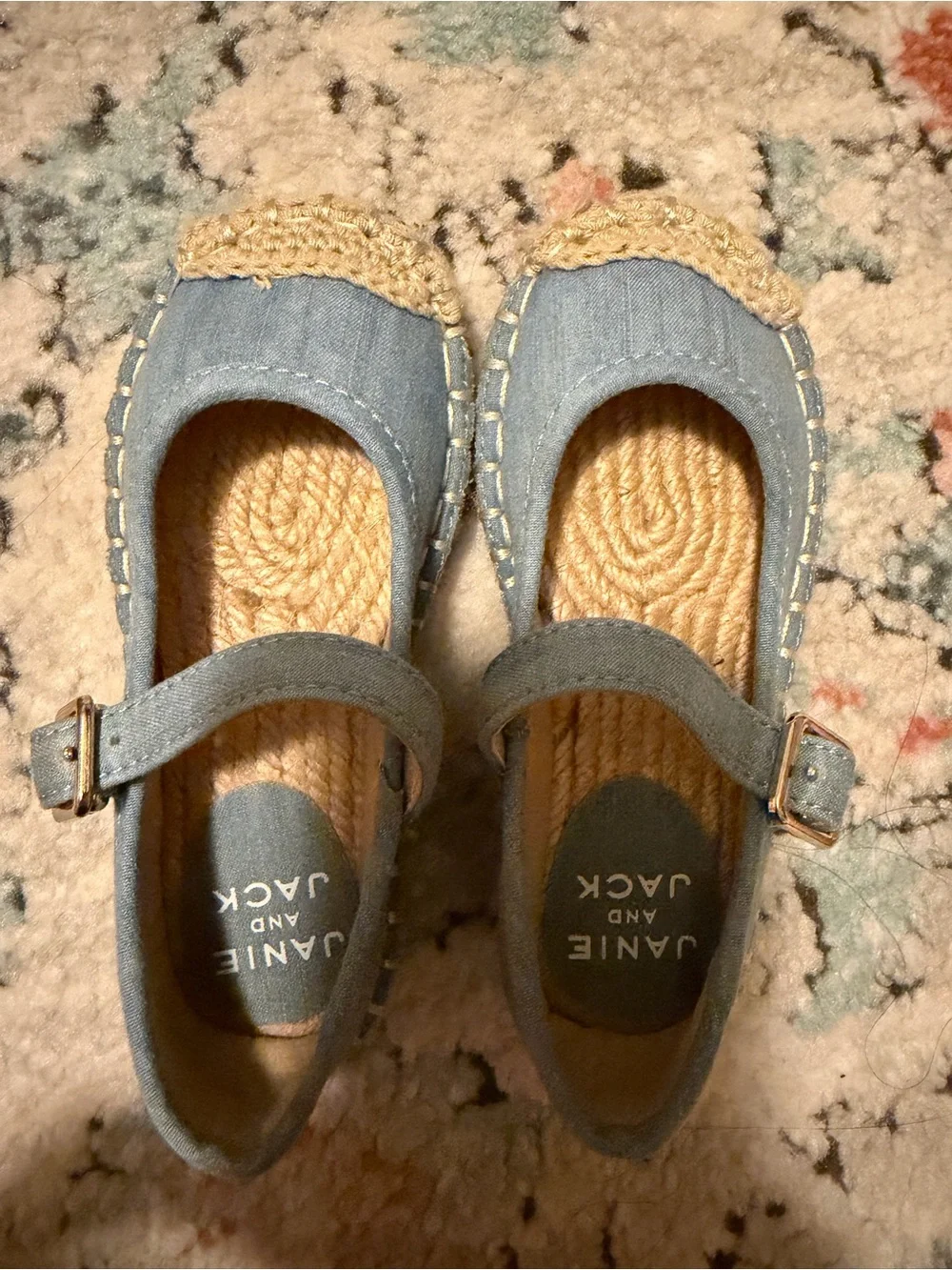 Janie and Jack Kids' Blue Canvas Espadrille Mary Janes size 7 Tolder worn twice